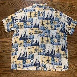 MunsingWear Short Sleeve Nautical Button Up Polo, Mens Size Large, Front Pocket